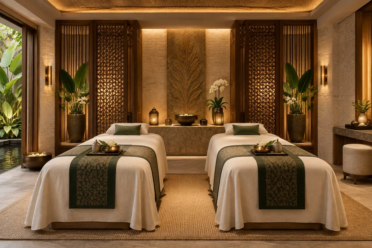 Illustrative spa setting with two treatment beds